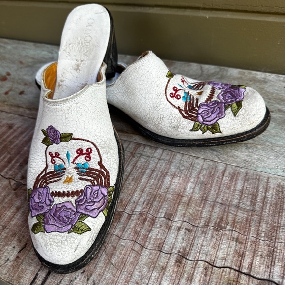Women's Old Gringo mules slip-ons distressed skulls skeleton embroidered 8 - Picture 3 of 9